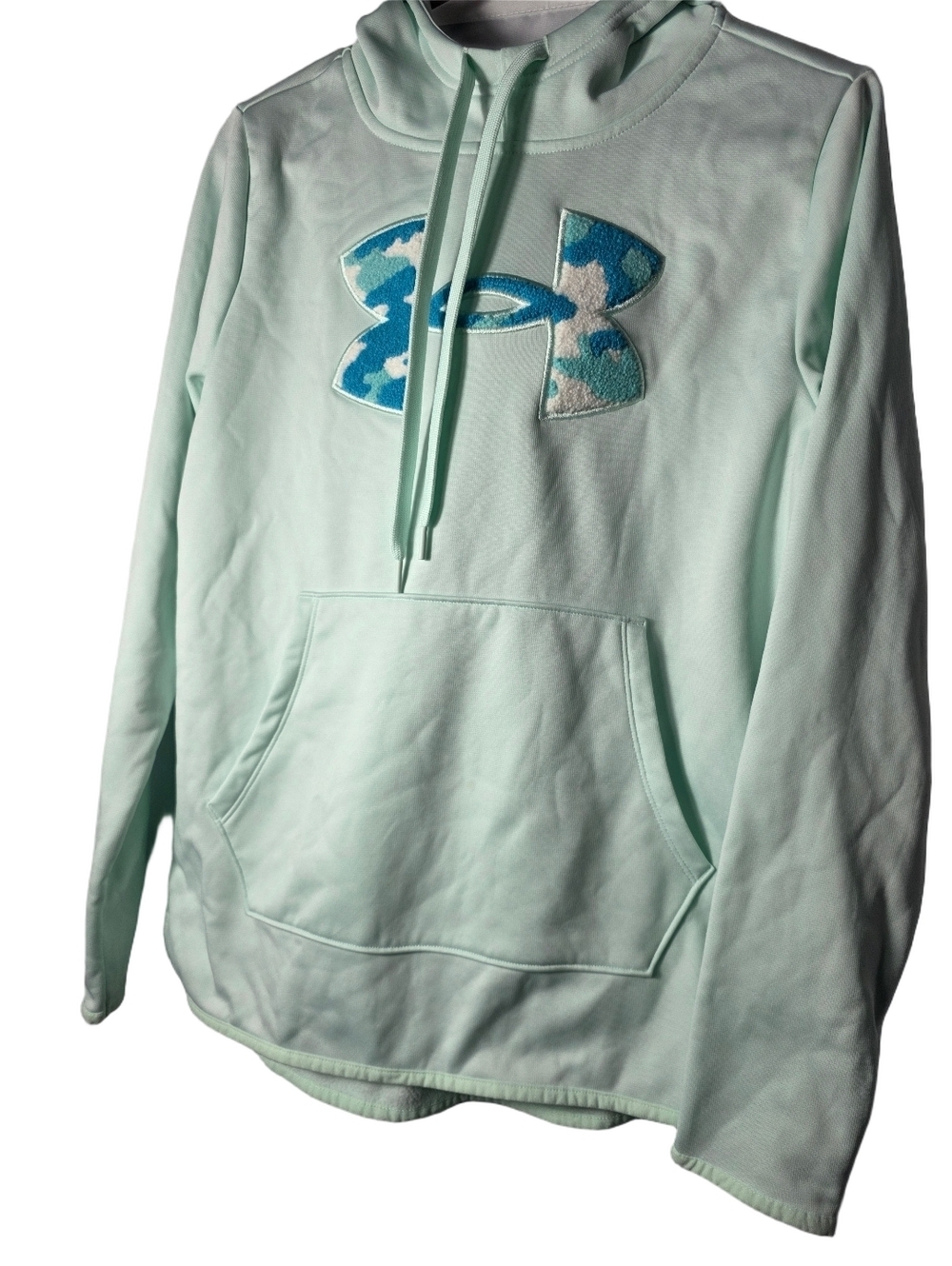 Under Armour Mint Green Hoodie with Blue Pattern Logo Small Like New Athletic